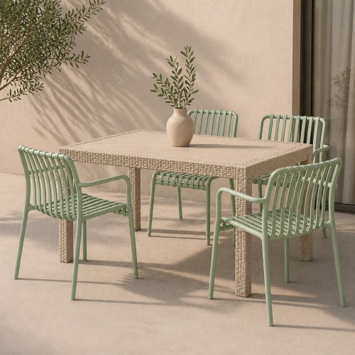 Σετ (5τμχ) Τραπεζαρία κήπου και Βεράντας Moda (150x90x75) GRD549-150-5-BGMNT Μπεζ-Μεντα