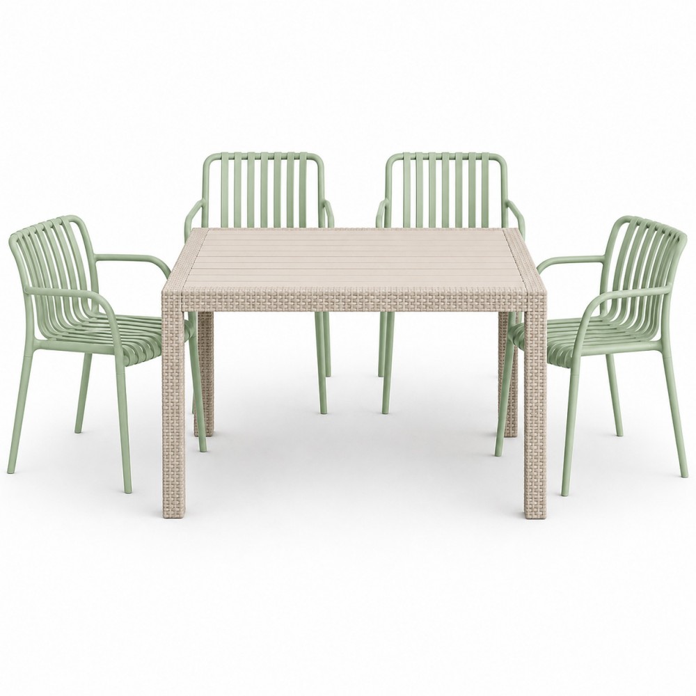 Σετ (5τμχ) Τραπεζαρία κήπου και Βεράντας Moda (120x70x75) GRD549-120-5-BGMNT Μπεζ-Μέντα