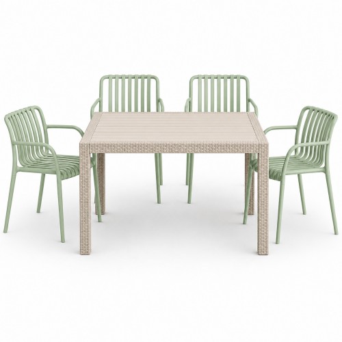 Σετ (5τμχ) Τραπεζαρία κήπου και Βεράντας Moda (120x70x75) GRD549-120-5-BGMNT Μπεζ-Μέντα