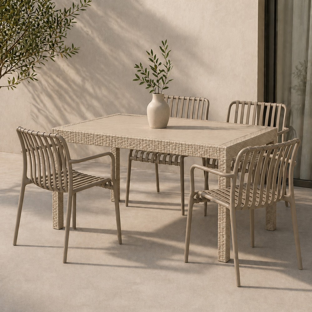 Σετ (5τμχ) Τραπεζαρία κήπου και Βεράντας Moda (120x70x75) GRD549-120-5-BGMNT Μπεζ-Μέντα