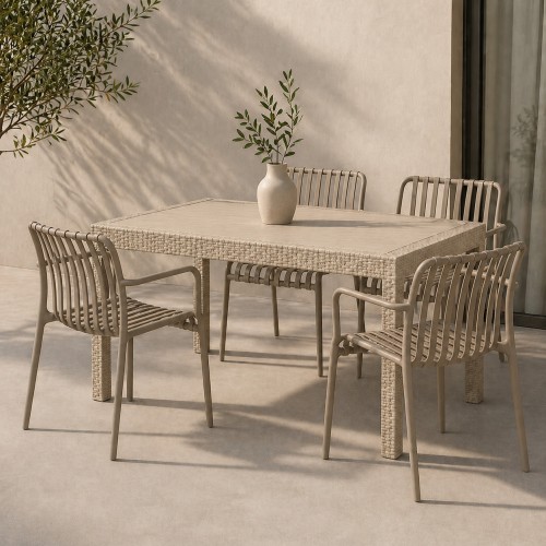 Σετ (5τμχ) Τραπεζαρία κήπου και Βεράντας Moda (120x70x75) GRD549-120-5-BGMNT Μπεζ-Μέντα