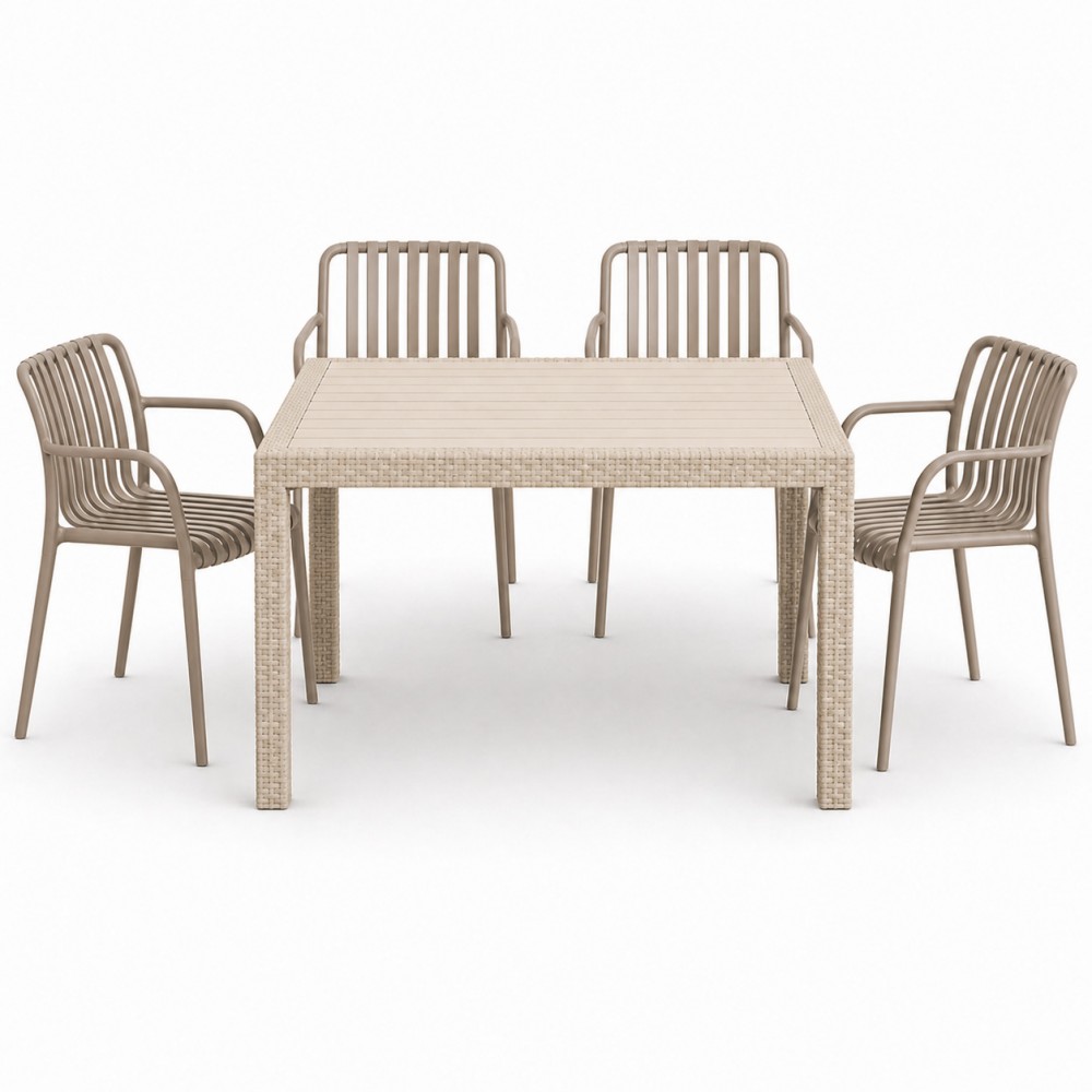 Σετ (5τμχ) Τραπεζαρία κήπου και Βεράντας Moda (120x70x75) GRD549-120-5-BGVZ Μπεζ-Βιζον