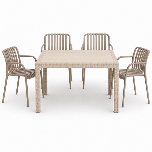 Σετ (5τμχ) Τραπεζαρία κήπου και Βεράντας Moda (120x70x75) GRD549-120-5-BGVZ Μπεζ-Βιζον