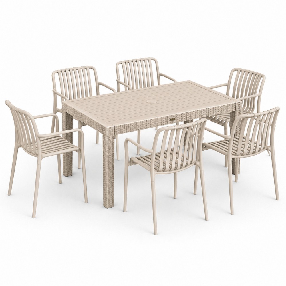 Σετ (7τμχ) Τραπεζαρία Κήπου και Βεράντας Moda (150x90x75) GRD549-150-7-BG Μπεζ