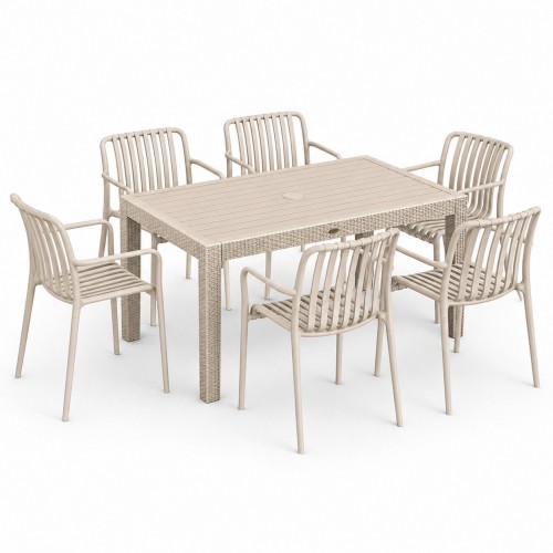 Σετ (7τμχ) Τραπεζαρία Κήπου και Βεράντας Moda (150x90x75) GRD549-150-7-BG Μπεζ