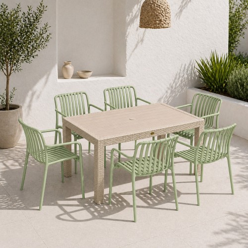 Σετ (7τμχ) Τραπεζαρία Κήπου και Βεράντας Moda (150x90x75) GRD549-150-7-BGMNT Μπεζ-Μέντα