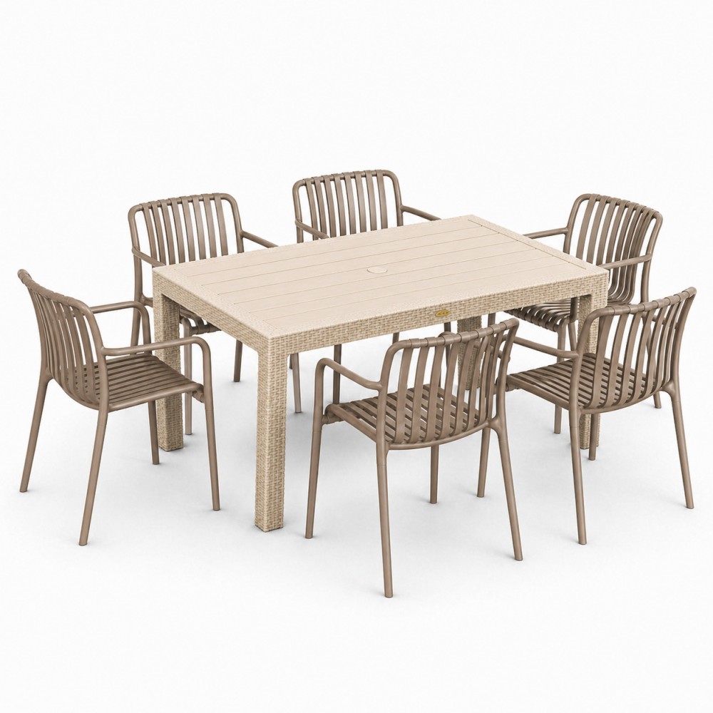 Σετ (7τμχ) Τραπεζαρία Κήπου και Βεράντας Moda (150x90x75) GRD549-150-7-BGVZ Μπεζ-Βιζον