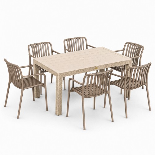 Σετ (7τμχ) Τραπεζαρία Κήπου και Βεράντας Moda (150x90x75) GRD549-150-7-BGVZ Μπεζ-Βιζον