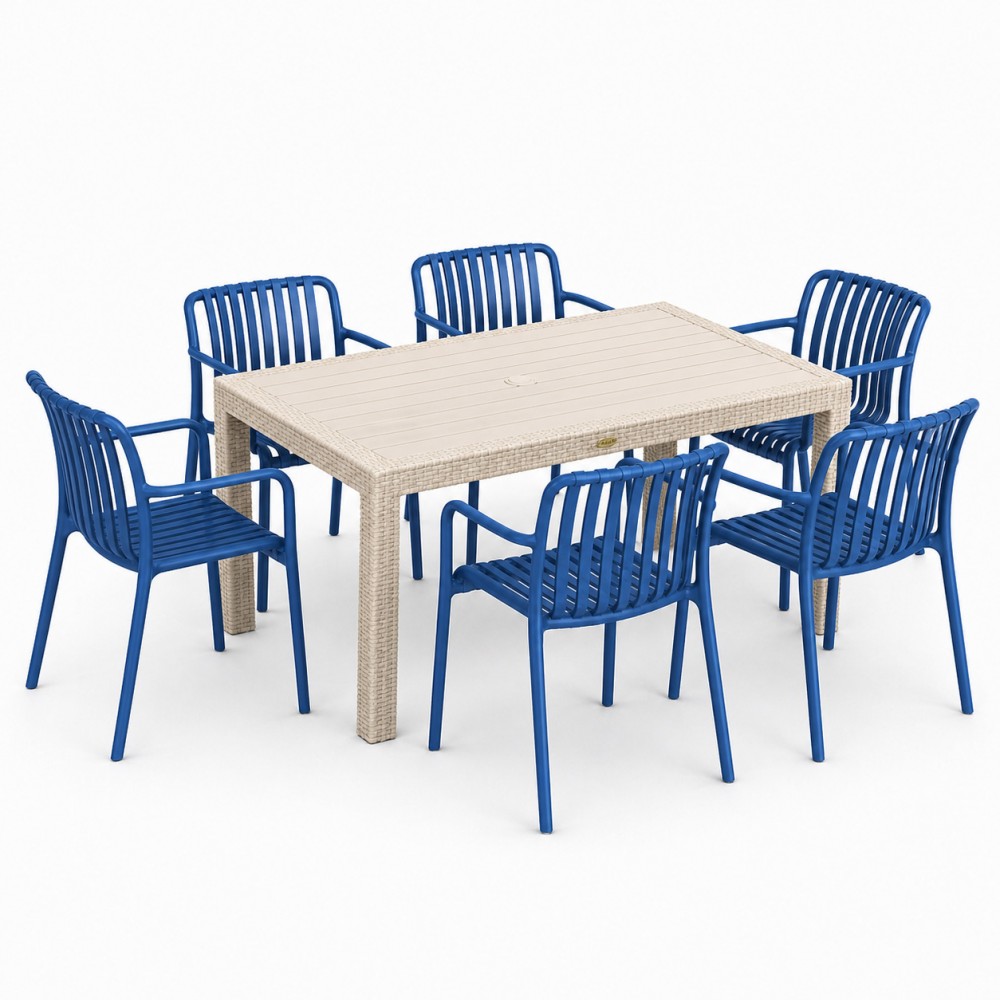 Σετ (7τμχ) Τραπεζαρία Κήπου και Βεράντας Moda (150x90x75) GRD549-150-7-BGBLU Μπεζ-Μπλε