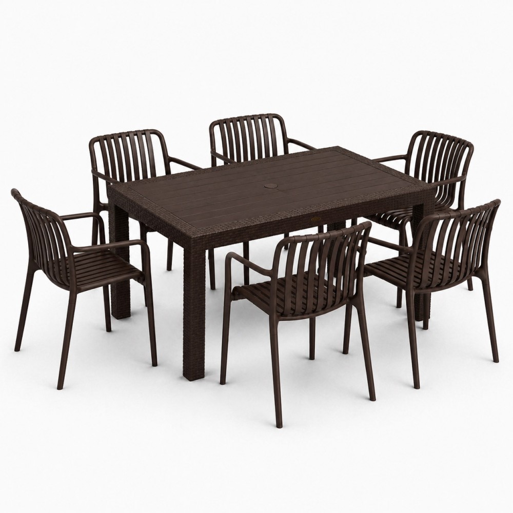 Σετ (7τμχ) Τραπεζαρία Κήπου και Βεράντας Moda (150x90x75) GRD549-150-7-BR Καφέ