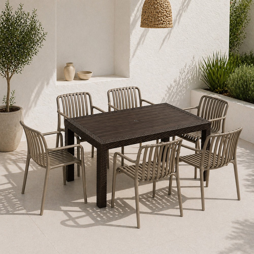 Σετ (7τμχ) Τραπεζαρία Κήπου και Βεράντας Moda (150x90x75) GRD549-150-7-BRVZ Καφέ-Βιζον