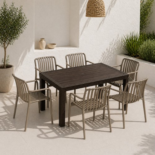 Σετ (7τμχ) Τραπεζαρία Κήπου και Βεράντας Moda (150x90x75) GRD549-150-7-BRVZ Καφέ-Βιζον