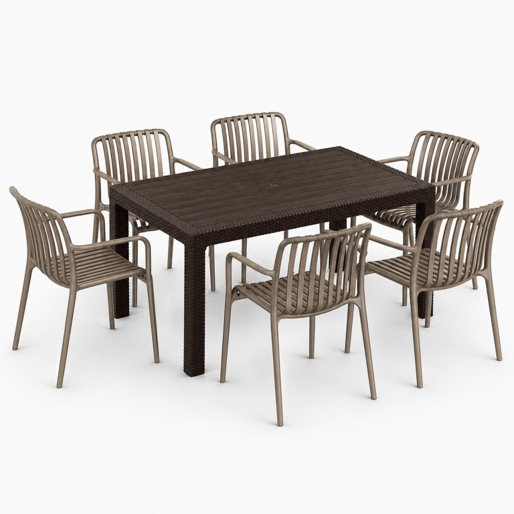 Σετ (7τμχ) Τραπεζαρία Κήπου και Βεράντας Moda (150x90x75) GRD549-150-7-BRVZ Καφέ-Βιζον