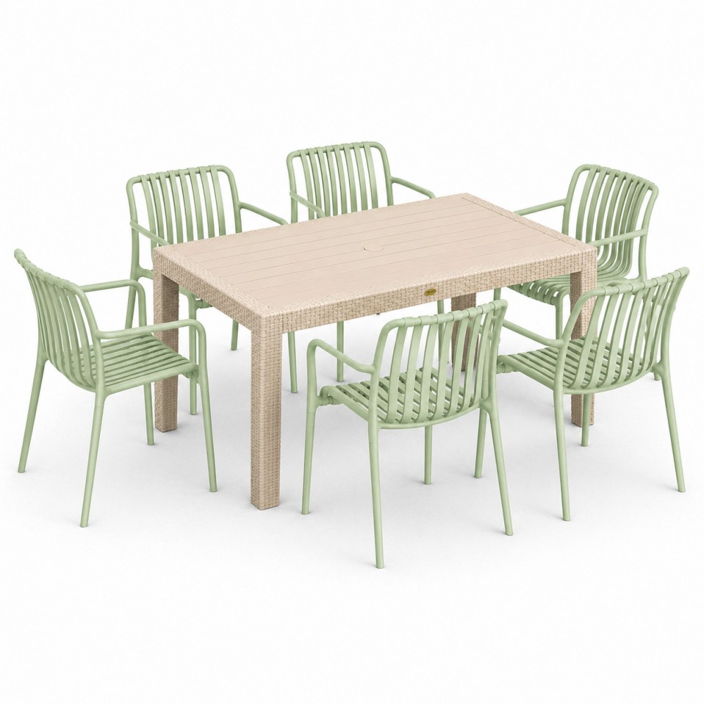 Σετ (7τμχ) Τραπεζαρία Κήπου και Βεράντας Moda (150x90x75) GRD549-150-7-BGMNT Μπεζ-Μέντα