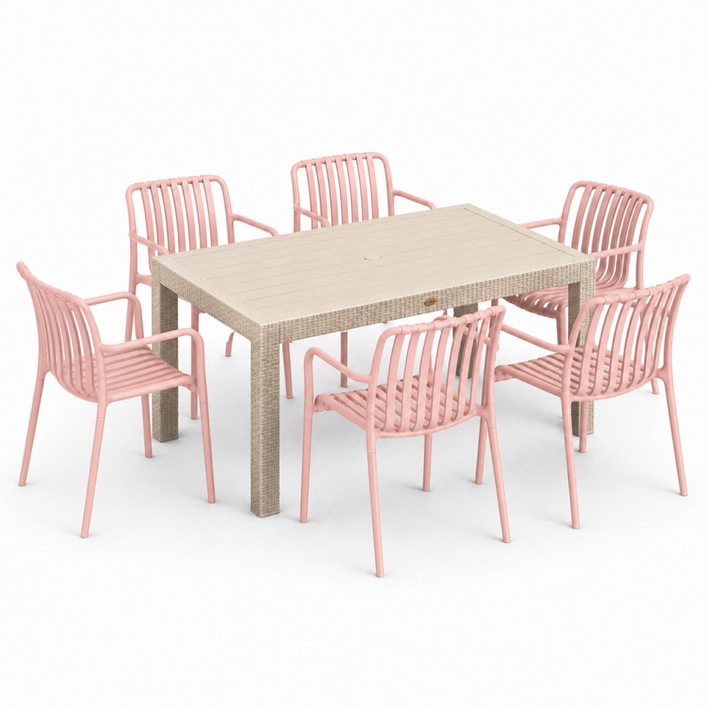 Σετ (7τμχ) Τραπεζαρία Κήπου και Βεράντας Moda (150x90x75) GRD549-150-7-BGPN Μπεζ-Ροζ