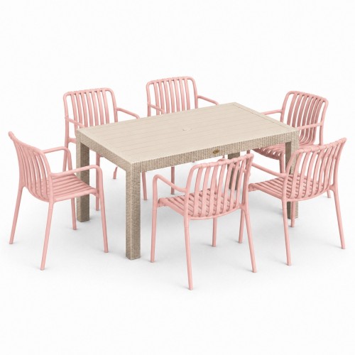 Σετ (7τμχ) Τραπεζαρία Κήπου και Βεράντας Moda (150x90x75) GRD549-150-7-BGPN Μπεζ-Ροζ