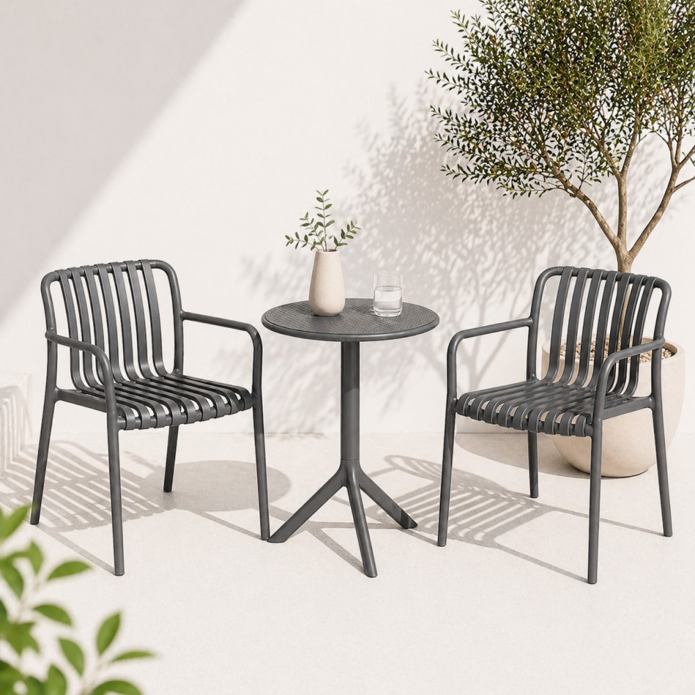 Σετ (3τμχ) Τραπέζι με 2 Καρέκλες Στρογγυλό 60x60x75 Moda GRD549-ROUND-GR Γκρι