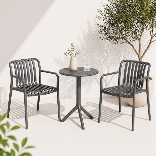 Σετ (3τμχ) Τραπέζι με 2 Καρέκλες Στρογγυλό 60x60x75 Moda GRD549-ROUND-GR Γκρι