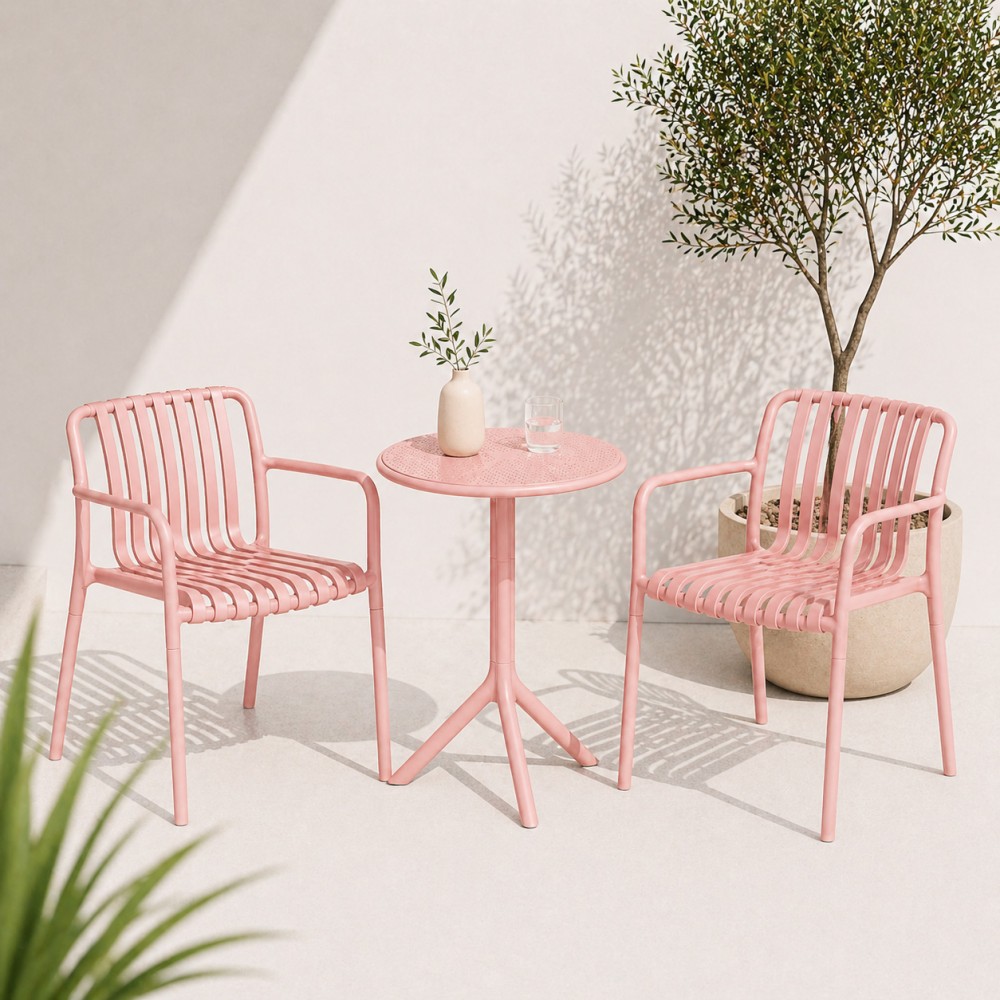 Σετ (3τμχ) Τραπέζι με 2 Καρέκλες Στρογγυλό 60x60x75 Moda GRD549-ROUND-PN Ροζ