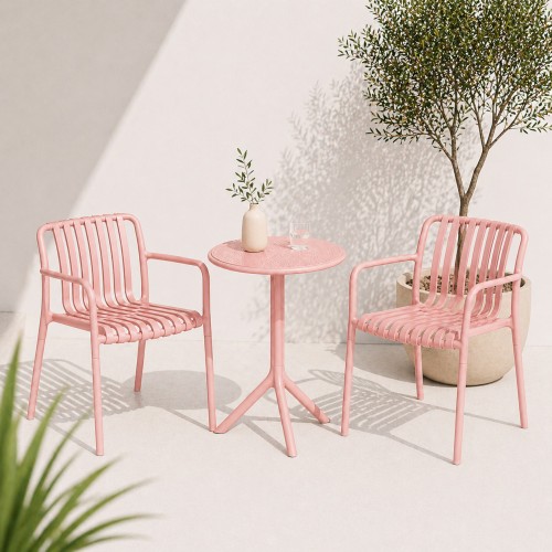 Σετ (3τμχ) Τραπέζι με 2 Καρέκλες Στρογγυλό 60x60x75 Moda GRD549-ROUND-PN Ροζ