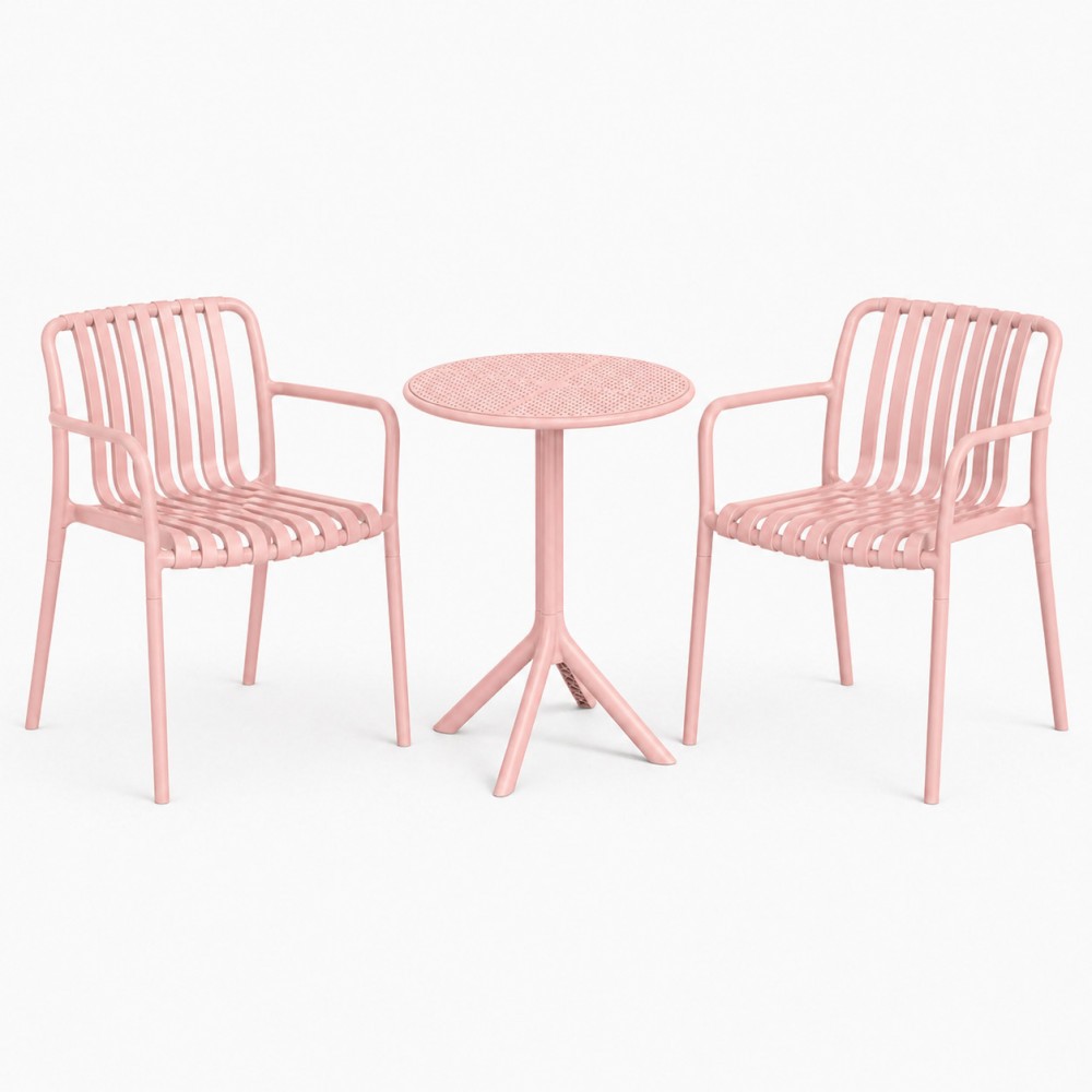 Σετ (3τμχ) Τραπέζι με 2 Καρέκλες Στρογγυλό 60x60x75 Moda GRD549-ROUND-PN Ροζ