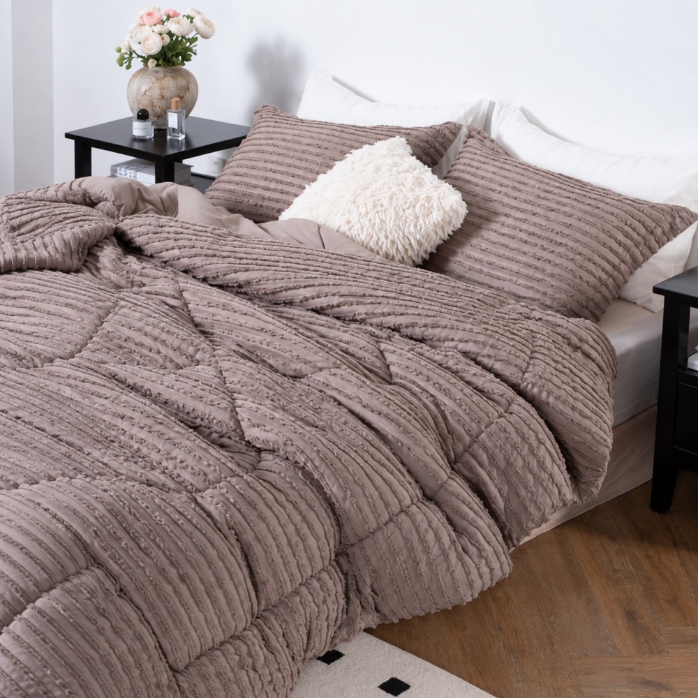1 + 1 Δώρο Υπέρδιπλο Σετ Πάπλωμα 3τμχ Ruffles 220X240cm Μόκα (220X240cm) QLS-D-BR