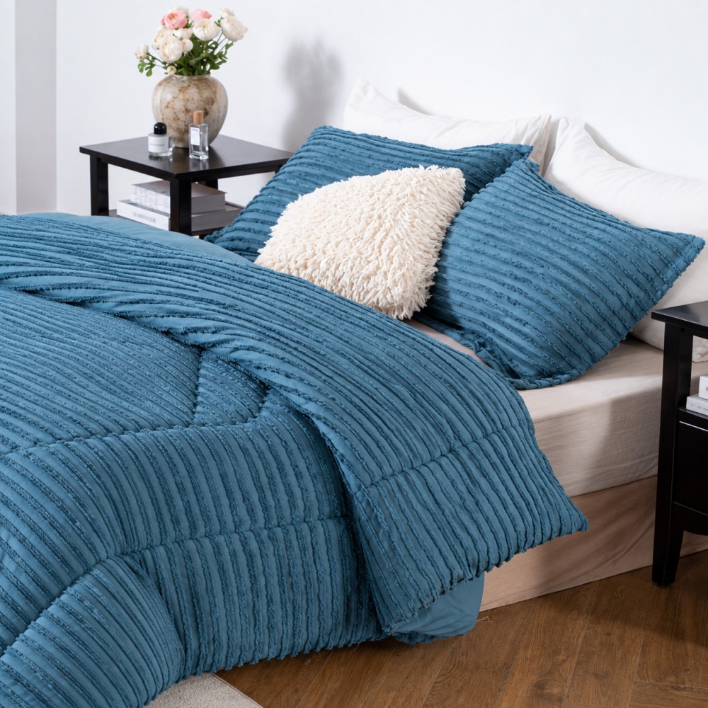 1 Υπέρδιπλο + 1 Μονό Δώρο Σετ Πάπλωμα Ruffles 220X240cm Πετρόλ (220X240cm) QLS-DS-BLU