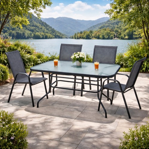 Σετ (5τμχ) Μεταλλική Τραπεζαρία Κήπου με Τζάμι Ασφαλείας Luma (120x60x70cm) GRDANDROS-LUMA-5-ANT Ανθρακί