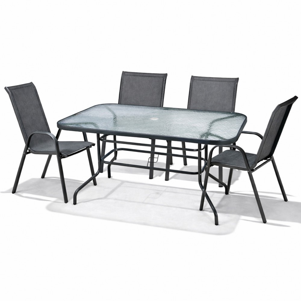 Σετ (5τμχ) Μεταλλική Τραπεζαρία Κήπου με Τζάμι Ασφαλείας Luma (120x60x70cm) GRDANDROS-LUMA-5-ANT Ανθρακί