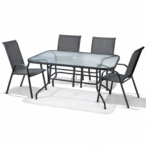 Σετ (5τμχ) Μεταλλική Τραπεζαρία Κήπου με Τζάμι Ασφαλείας Luma (120x60x70cm) GRDANDROS-LUMA-5-ANT Ανθρακί
