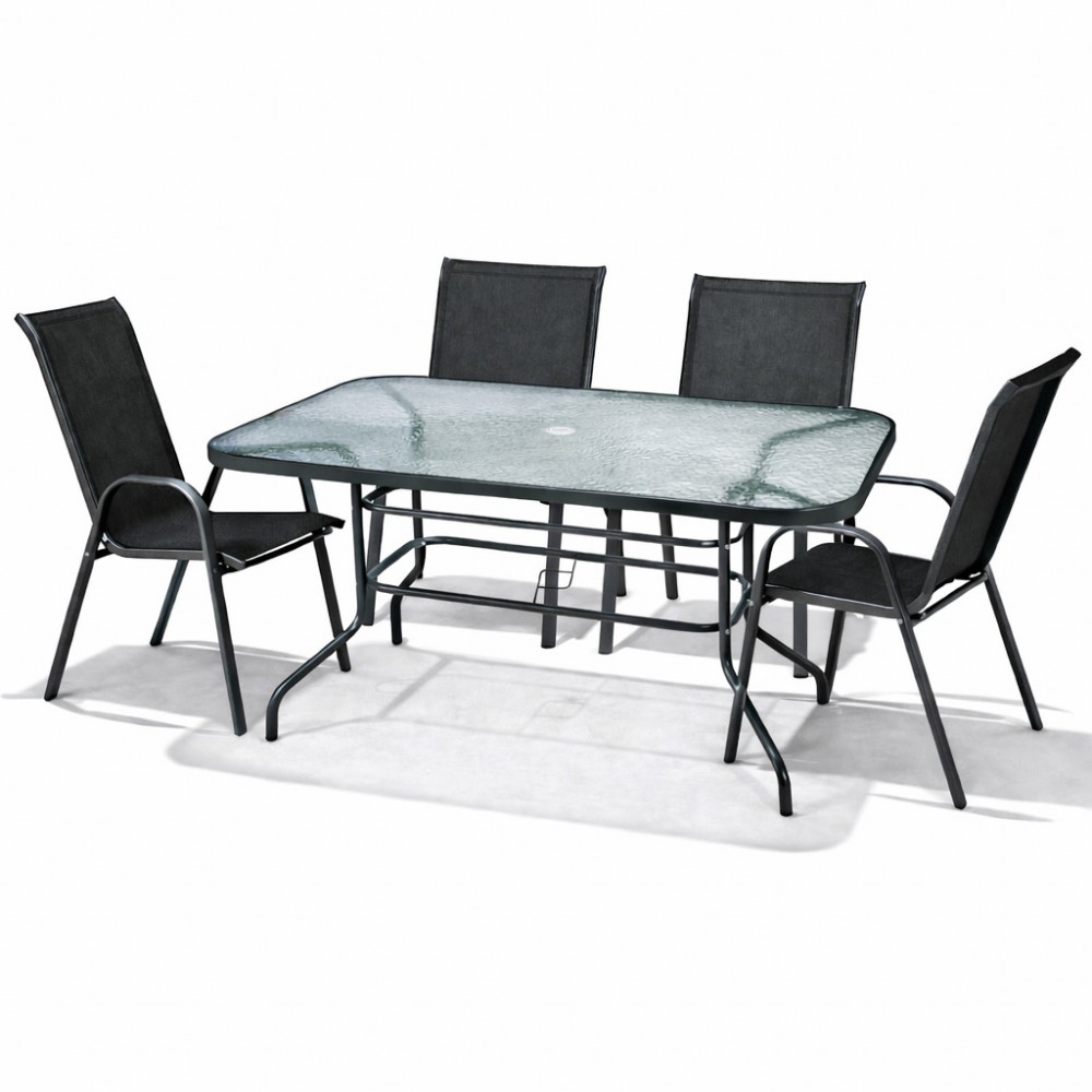 Σετ (5τμχ) Μεταλλική Τραπεζαρία Κήπου με Τζάμι Ασφαλείας & 4 Καρέκλες με μαύρο κάθισμα και ανθαρακί μέταλλο Luma (120x60x70cm) GRDANDROS-LUMA-5-ANTBL Ανθρακί-Μαύρο