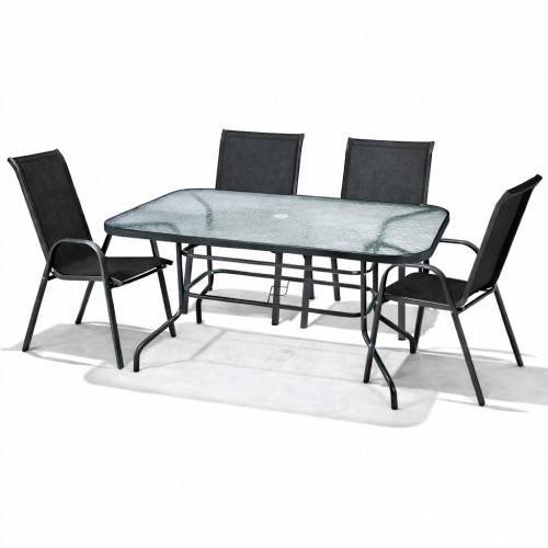 Σετ (5τμχ) Μεταλλική Τραπεζαρία Κήπου με Τζάμι Ασφαλείας & 4 Καρέκλες με μαύρο κάθισμα και ανθαρακί μέταλλο Luma (120x60x70cm) GRDANDROS-LUMA-5-ANTBL Ανθρακί-Μαύρο