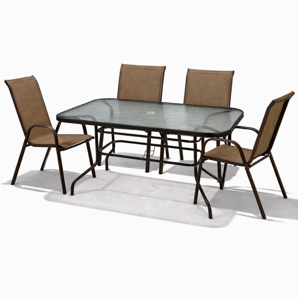 Σετ (5τμχ) Μεταλλική Τραπεζαρία Κήπου με Τζάμι Ασφαλείας Luma (120x60x70cm) GRDANDROS-LUMA-5-BR Καφέ