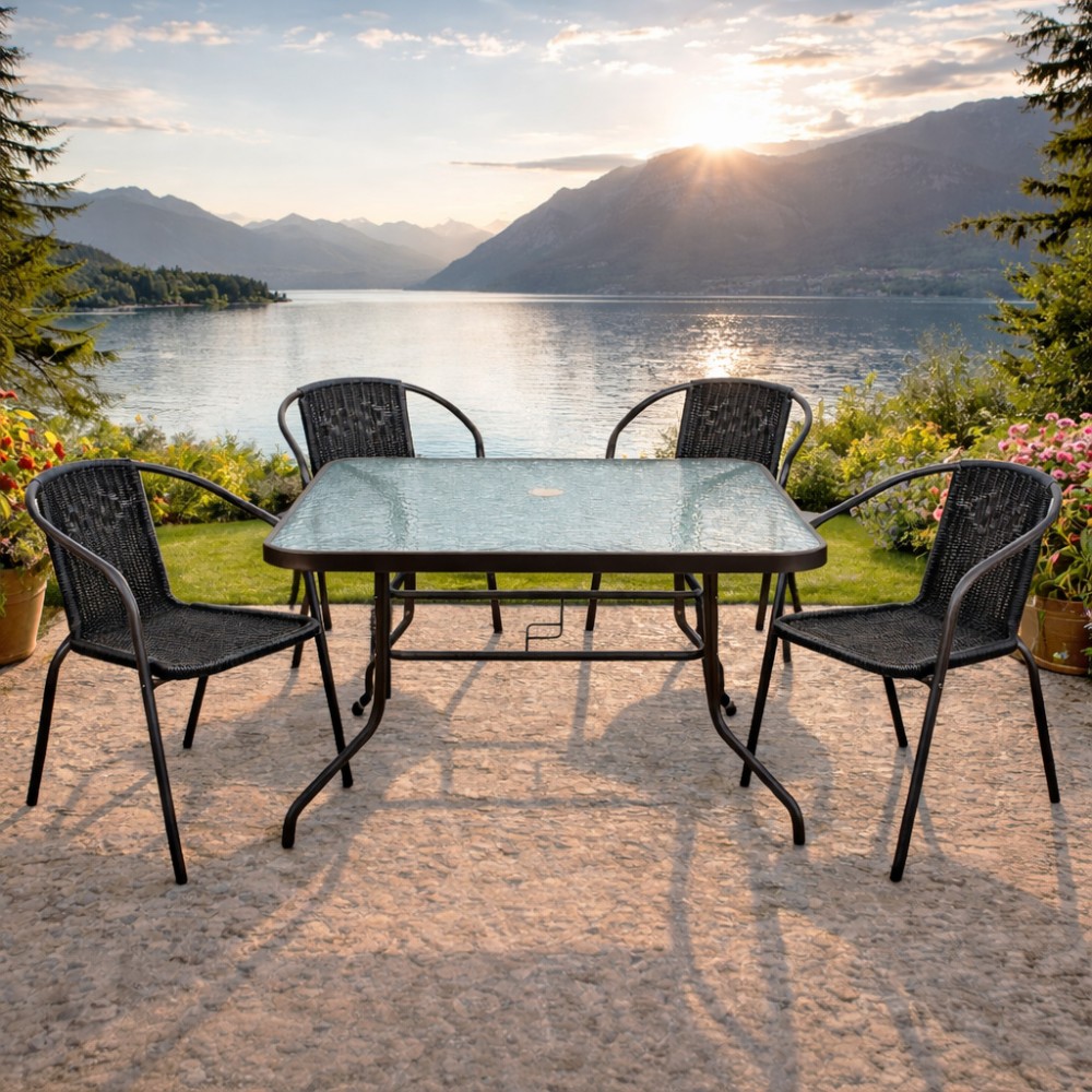Σετ (5τμχ) Μεταλλική Τραπεζαρία Κήπου και Βεράντας με Τζάμι Ασφαλείας Luma (120x60x70cm) GRDWICKER-LUMA-5-ANT Ανθρακί