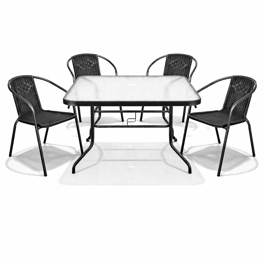 Σετ (5τμχ) Μεταλλική Τραπεζαρία Κήπου και Βεράντας με Τζάμι Ασφαλείας Luma (120x60x70cm) GRDWICKER-LUMA-5-ANT Ανθρακί