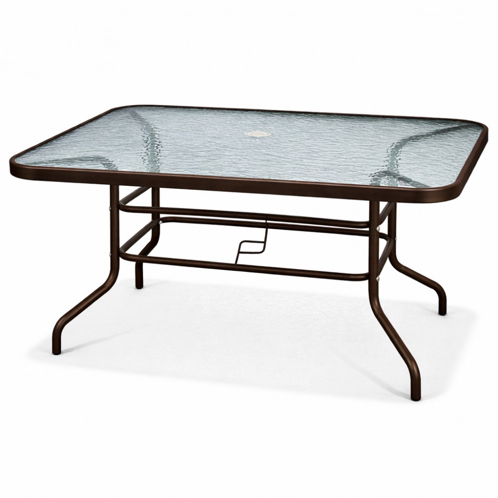 Μεταλλικό Τραπέζι Κήπου με Τζάμι Ασφαλείας Luma 120x60x70cm YLGT-024-120-BR Καφέ