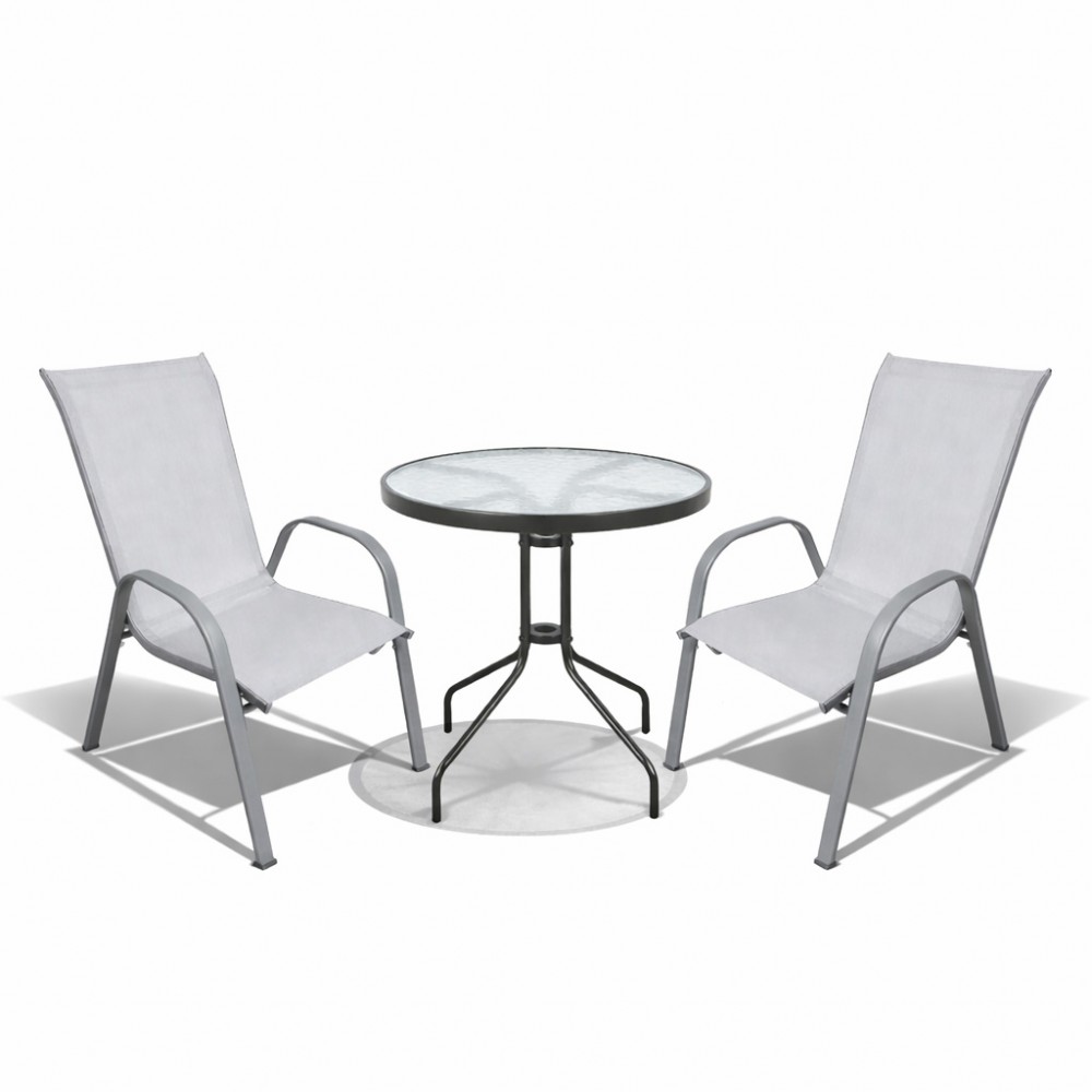 Σετ (3τμχ) Τραπέζι με Σκληρυμένο Γυαλί Ασφαλείας Ανθρακί & 2 Αποσπώμενες Καρέκλες Ανοιχτό γκρι Paros 60x60x70cm GRDANDROS-PAROS-ANTLGR
