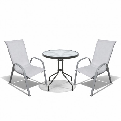 Σετ (3τμχ) Τραπέζι με Σκληρυμένο Γυαλί Ασφαλείας Ανθρακί & 2 Αποσπώμενες Καρέκλες Ανοιχτό γκρι Paros 60x60x70cm GRDANDROS-PAROS-ANTLGR