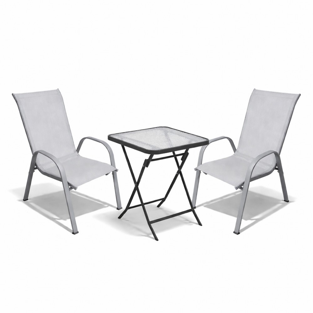 Σετ (3τμχ) Πτυσσόμενο Τραπέζι με Τζάμι Ασφαλείας Ανθρακί & 2 Αποσπώμενες Καρέκλες Ανοιχτό γκρι Samos 50x50x70 GRDANDROS-SAMOS-ANTLGR