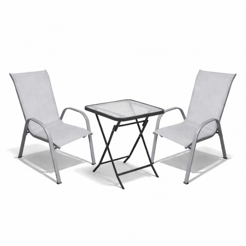 Σετ (3τμχ) Πτυσσόμενο Τραπέζι με Τζάμι Ασφαλείας Ανθρακί & 2 Αποσπώμενες Καρέκλες Ανοιχτό γκρι Samos 50x50x70 GRDANDROS-SAMOS-ANTLGR