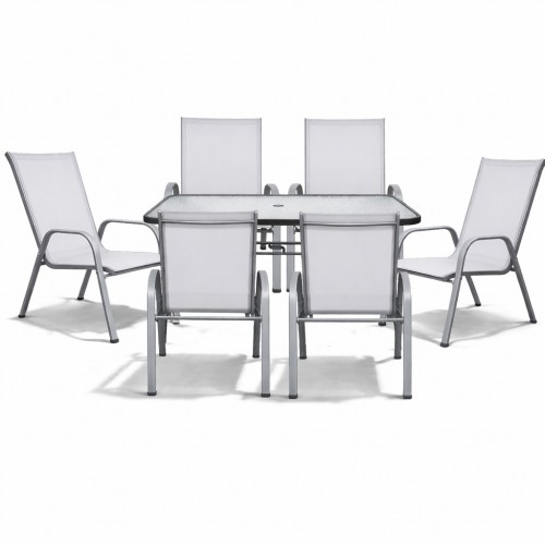 Σετ (7τμχ) Μεταλλική Τραπεζαρία Κήπου και Βεράντας με Τζάμι Ασφαλείας Luma Ανθρακί & 2 Αποσπώμενες Καρέκλες Ανοιχτό γκρι (150x90x70) GRDANDROS-LUMA-150-7-ANTLGR