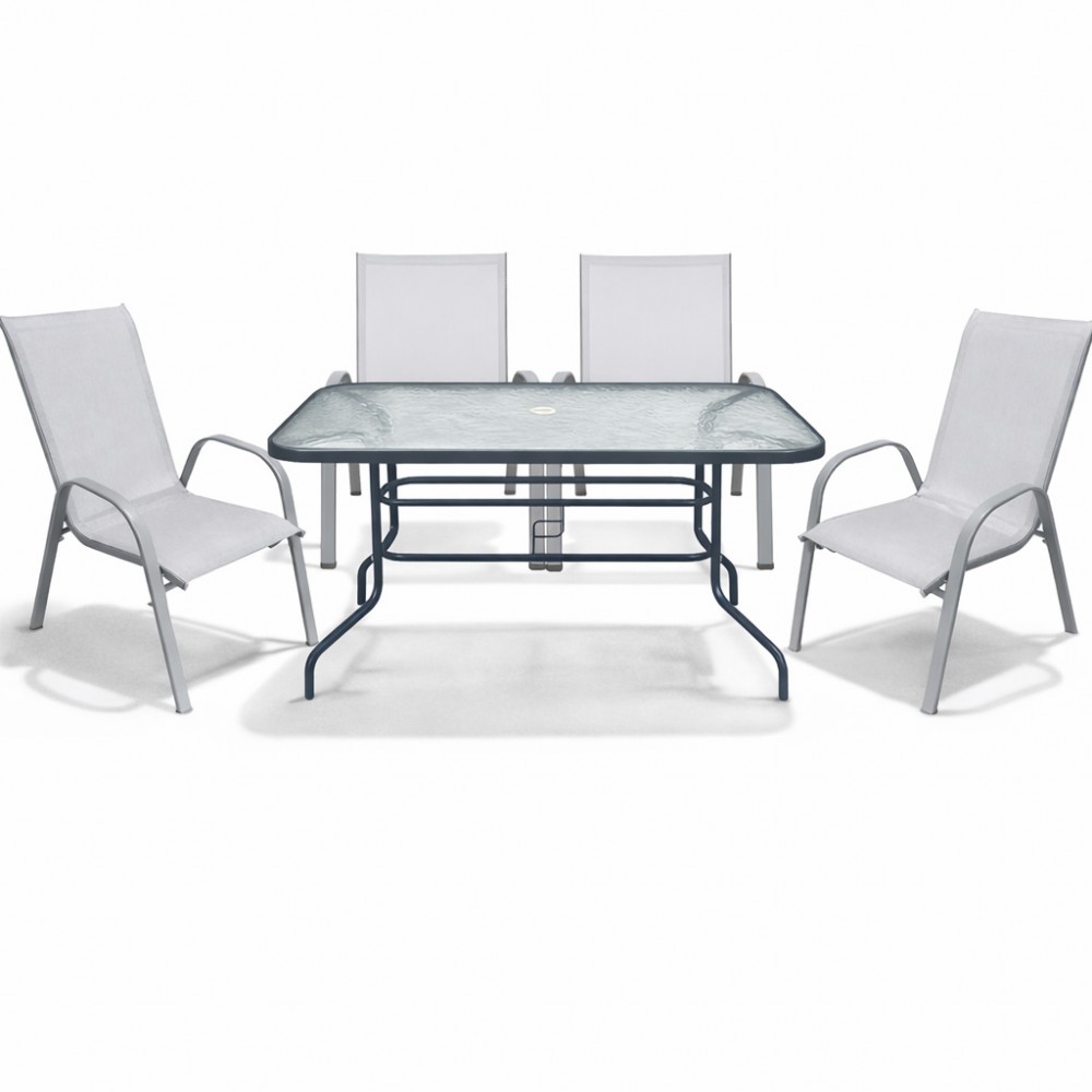 Σετ (5τμχ) Μεταλλική Τραπεζαρία Κήπου με Τζάμι Ασφαλείας Luma Ανθρακί & 2 Αποσπώμενες Καρέκλες Ανοιχτό γκρι (120x70x70cm) GRDANDROS-LUMA-5-ANTLGR