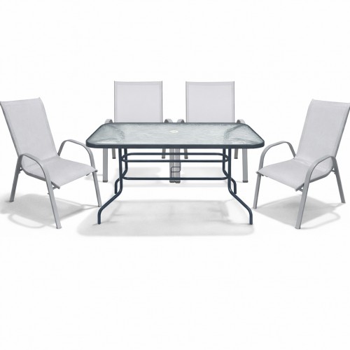 Σετ (5τμχ) Μεταλλική Τραπεζαρία Κήπου με Τζάμι Ασφαλείας Luma Ανθρακί & 2 Αποσπώμενες Καρέκλες Ανοιχτό γκρι (120x70x70cm) GRDANDROS-LUMA-5-ANTLGR
