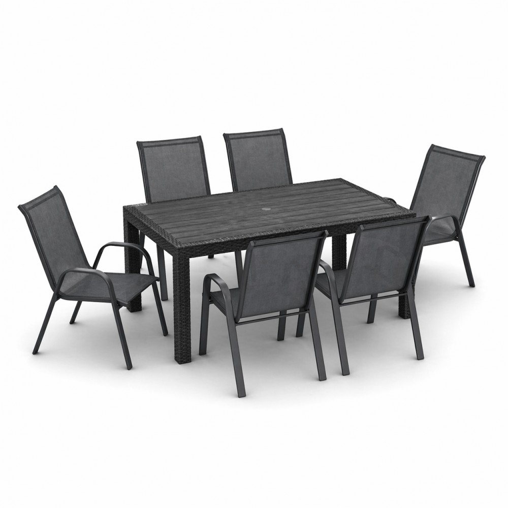 Σετ (7τμχ) Τραπεζαρία κήπου και Βεράντας Rattan (150x90x75) GRDANDROS-RATTAN-150-7-ANT Ανθρακί