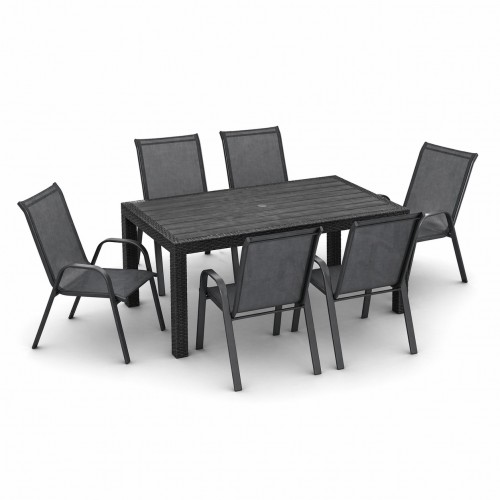 Σετ (7τμχ) Τραπεζαρία κήπου και Βεράντας Rattan (150x90x75) GRDANDROS-RATTAN-150-7-ANT Ανθρακί