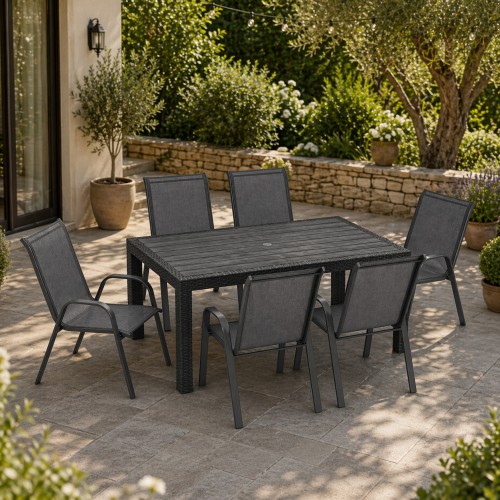 Σετ (7τμχ) Τραπεζαρία κήπου και Βεράντας Rattan (150x90x75) GRDANDROS-RATTAN-150-7-ANT Ανθρακί