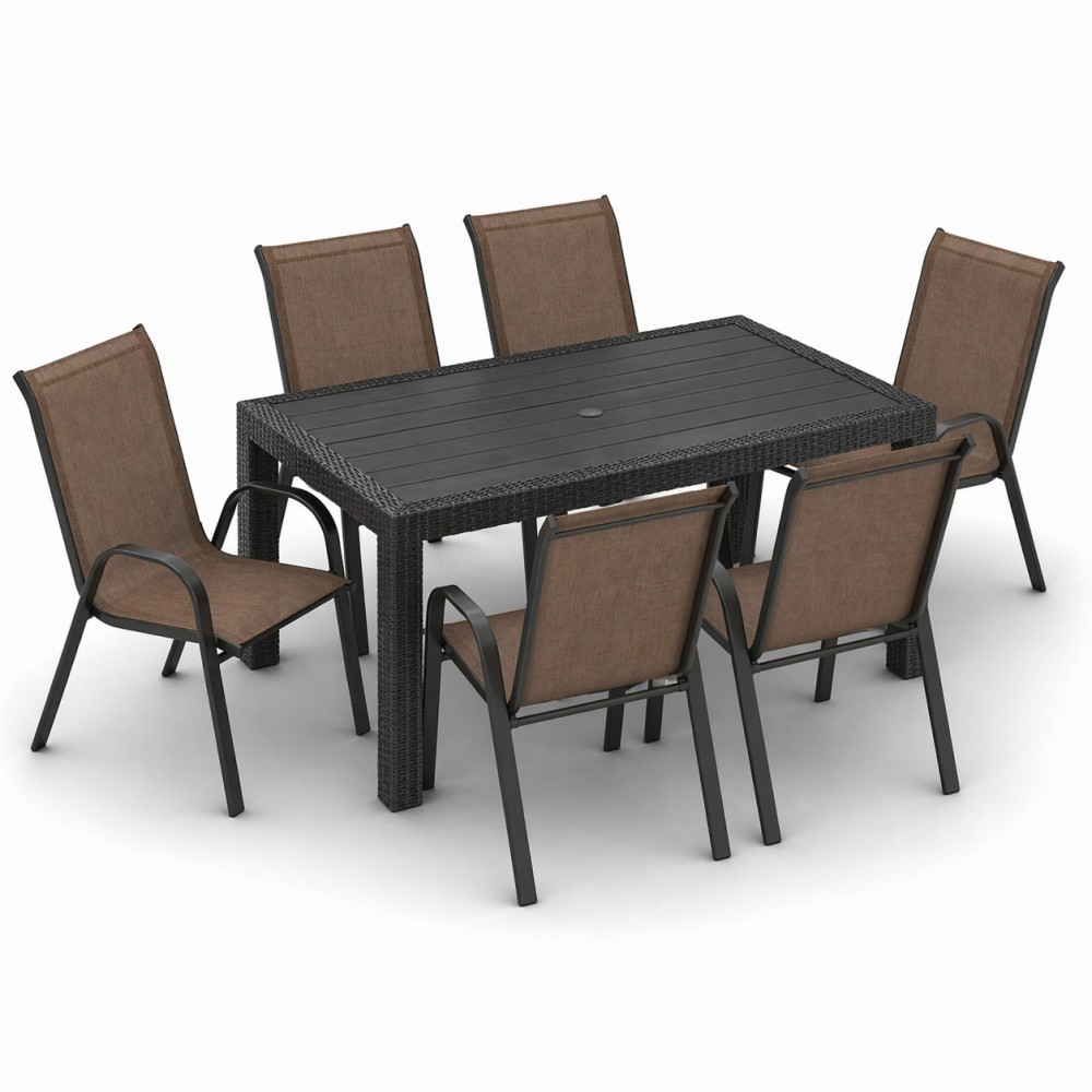 Σετ (7τμχ) Τραπεζαρία κήπου και Βεράντας Rattan (150x90x75) GRDANDROS-RATTAN-150-7-BR Καφέ