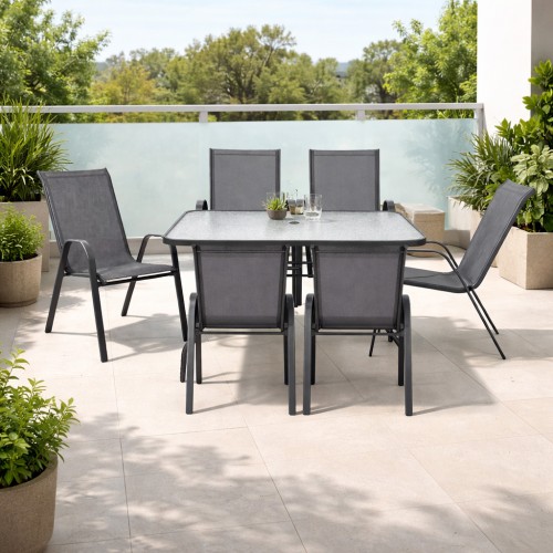 Σετ (7τμχ) Μεταλλική Τραπεζαρία Κήπου και Βεράντας με Τζάμι Ασφαλείας Luma (150x90x70) GRDANDROS-LUMA-150-7-ANT Ανθρακί