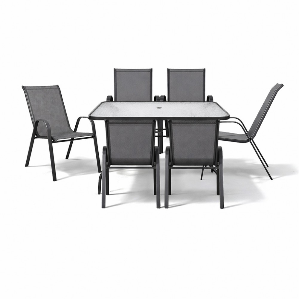Σετ (7τμχ) Μεταλλική Τραπεζαρία Κήπου και Βεράντας με Τζάμι Ασφαλείας Luma (150x90x70) GRDANDROS-LUMA-150-7-ANT Ανθρακί