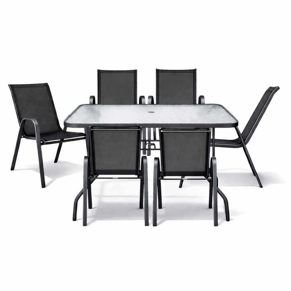 Σετ (7τμχ) Μεταλλική Τραπεζαρία Κήπου και Βεράντας με Τζάμι Ασφαλείας Luma (150x90x70) GRDANDROS-LUMA-150-7-ANTBL Μαύρο-Ανθρακί